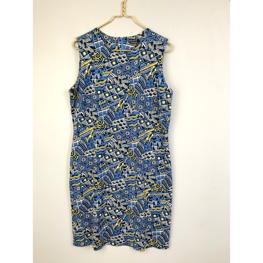 J. McLaughlin Sz XL Devon Talavera Blue Yellow Print Catalina Cloth Shift Dress